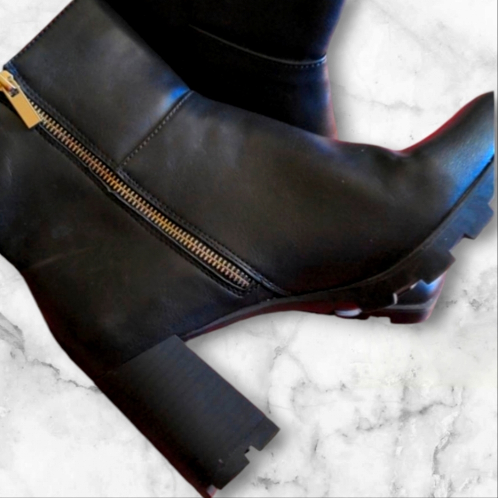 :9: Design Lab Lord & Taylor - Women's Black Vegan Boots with Zipper.